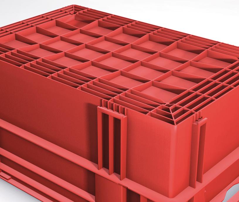 Euronorm-Drehstapelbehälter mit Rippenboden, rot, Inhalt 60 l Detail 1 ZOOM