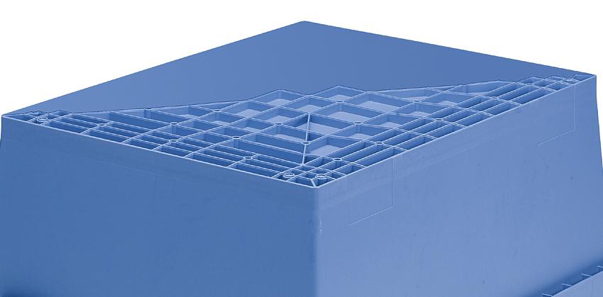 Großvolumen-Mehrwegbehälter mit Doppelboden + Kufen, Inhalt 114 l, Krokodildeckel Detail 1 ZOOM