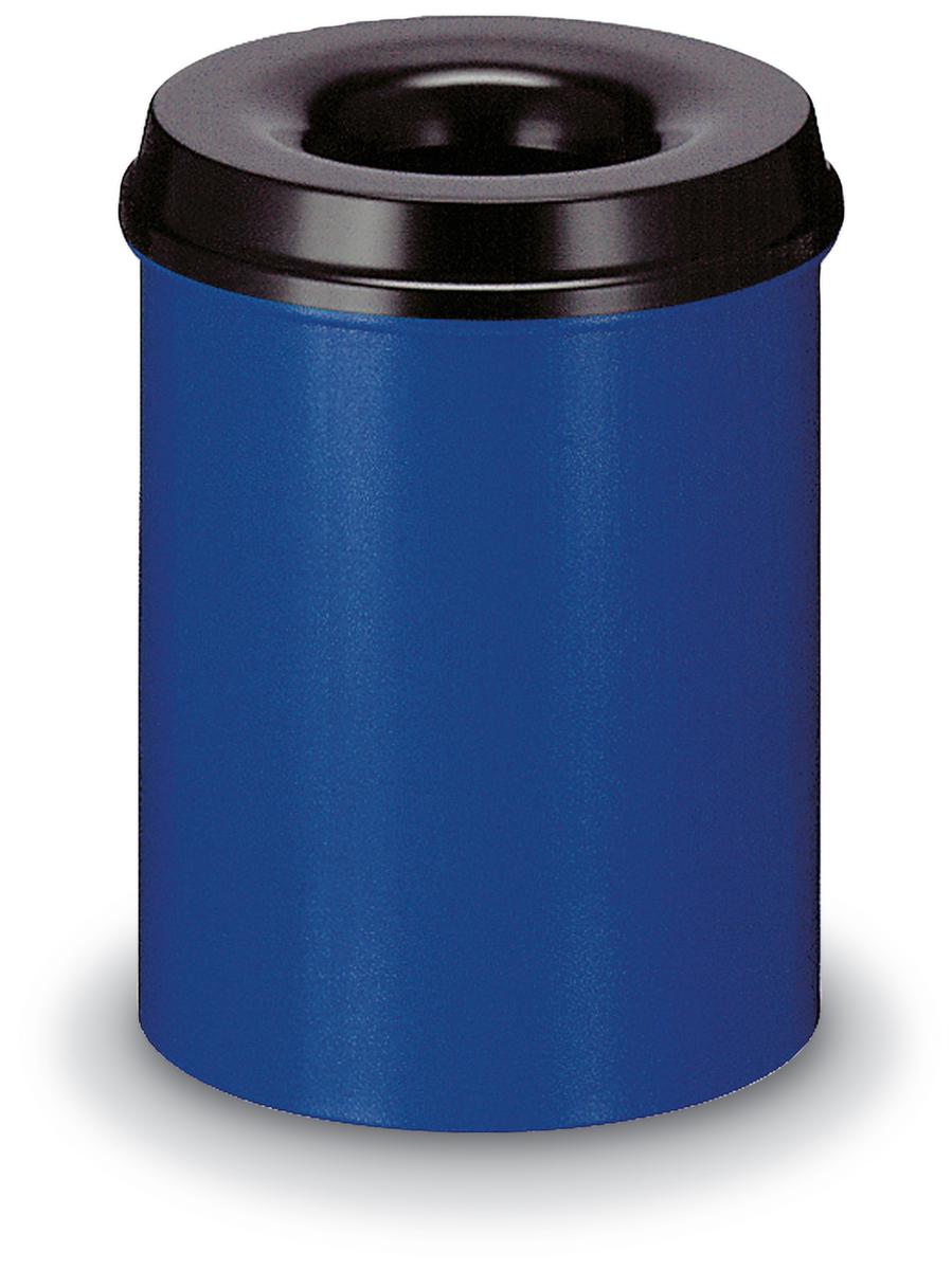 Selbstlöschender Papierkorb aus Stahl, 20 l, blau, Kopfteil schwarz Standard 1 ZOOM