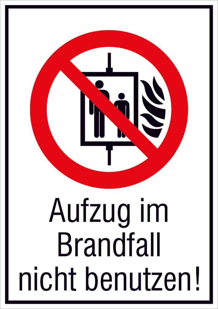 Verbotskombischild "Aufzug im Brandfall nicht benutzen", Aufkleber, Standard Standard 1 ZOOM