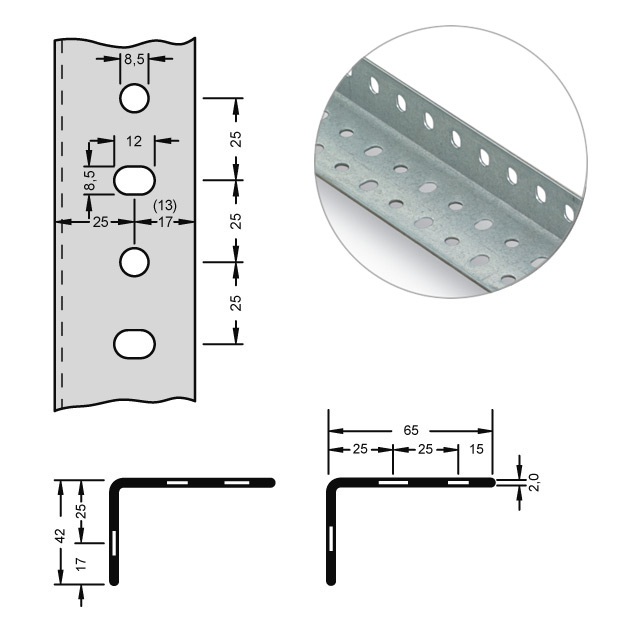 hofe Lagerregal Selbstbauprofil, Länge 2 m, mit korrosionsschützender Zinkbeschichtung Technische Zeichnung 1 ZOOM