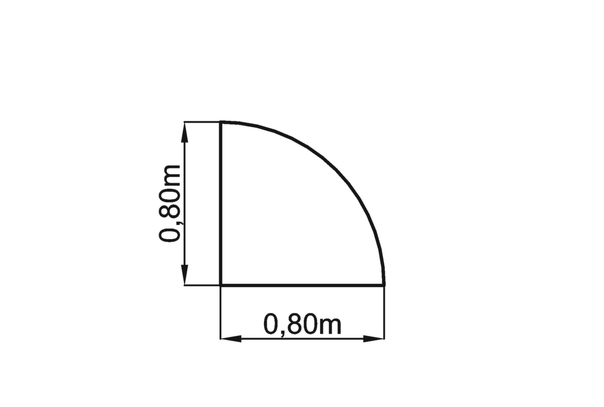Rundes Verkettungselement 90°, Breite x Tiefe 800 x 800 mm, Platte weiß Technische Zeichnung 1 ZOOM