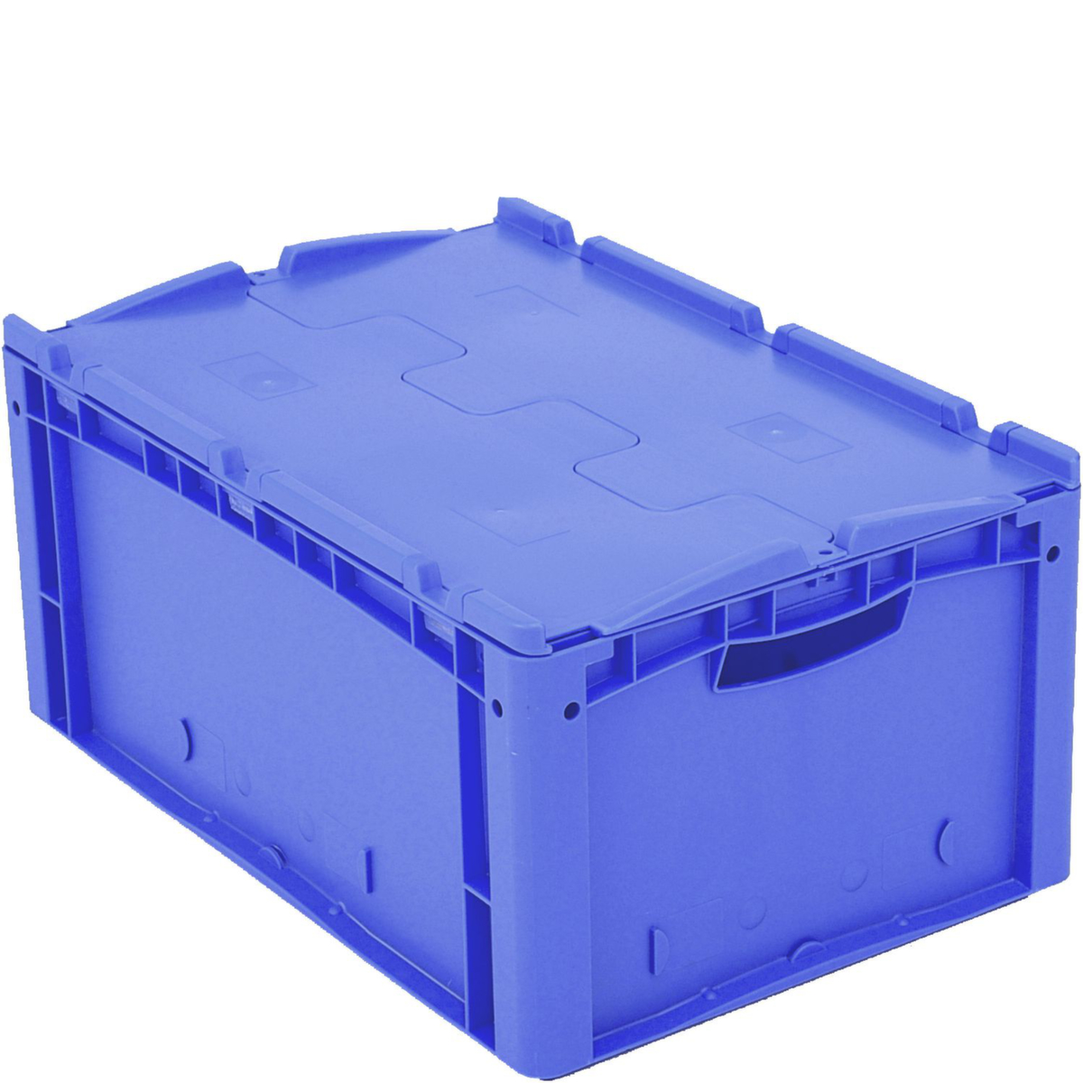Euronorm-Stapelbehälter mit Doppelboden, blau, Inhalt 49 l, Zweiteiliger Scharnierdeckel Standard 2 ZOOM