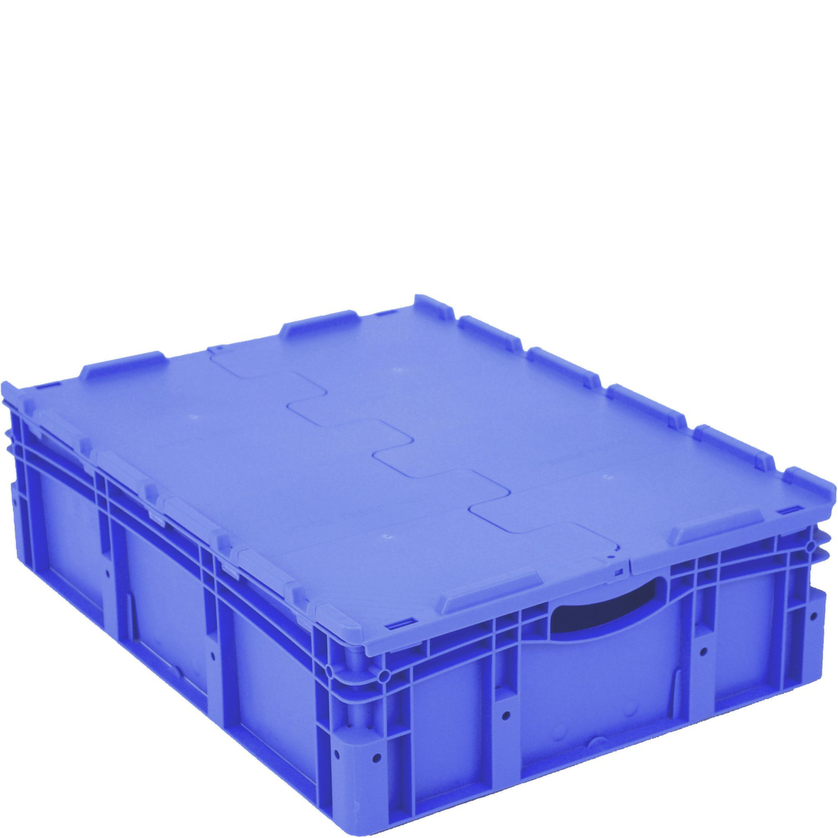 Euronorm-Stapelbehälter mit Doppelboden, blau, Inhalt 79 l, Zweiteiliger Scharnierdeckel Standard 2 ZOOM