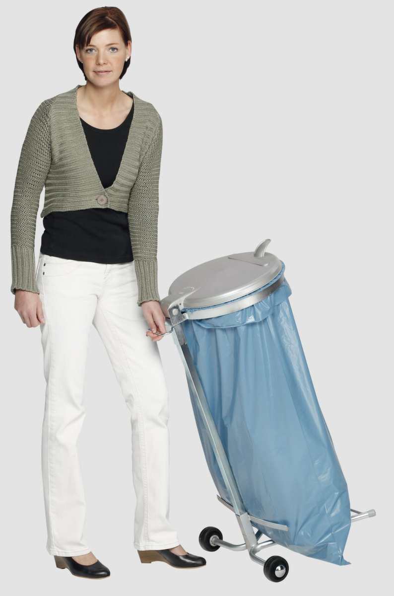 VAR Fahrbarer Müllsackständer, für 70 - 120-Liter-Säcke, Deckel silber Milieu 1 ZOOM