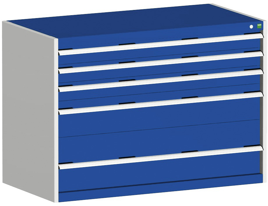 bott Schubladenschrank cubio Grundfläche 1300x750 mm, 5 Schublade(n), RAL7035 Lichtgrau/RAL5010 Enzianblau