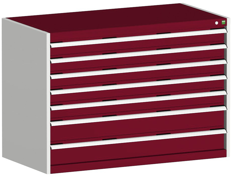 bott Schubladenschrank cubio Grundfläche 1300x750 mm, 7 Schublade(n), RAL7035 Lichtgrau/RAL3004 Purpurrot