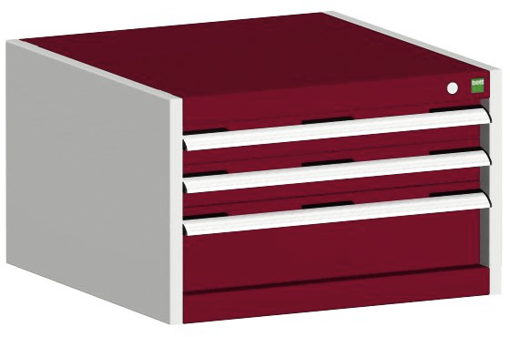 bott Schubladenschrank cubio Grundfläche 650x525 mm, 3 Schublade(n), RAL7035 Lichtgrau/RAL3004 Purpurrot