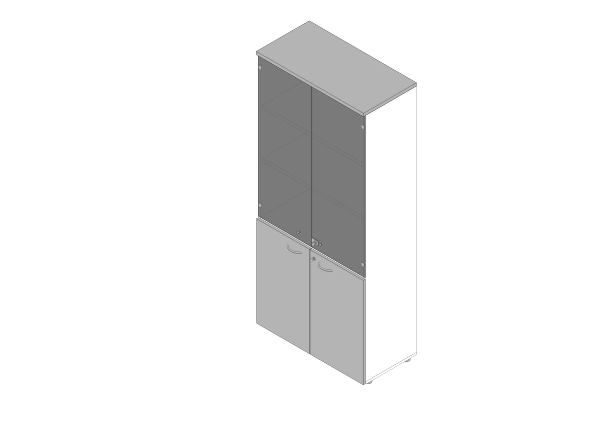 Quadrifoglio Kombi-Glasschrank Practika mit Glastüren ohne Rahmen, 5 Ordnerhöhen, Korpus weiß