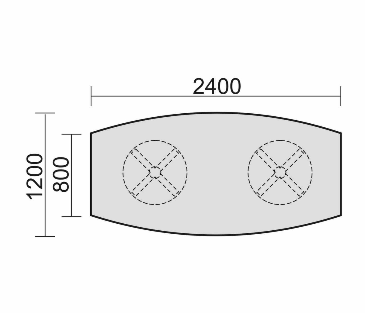 Gera Konferenztisch Basis, Breite x Tiefe 2400 x 800 mm, Platte weiß Technische Zeichnung 1 ZOOM