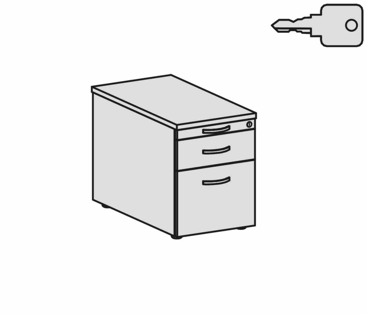 Gera Rollcontainer Receptione mit HR-Auszug, 2 Schublade(n) Technische Zeichnung 1 ZOOM