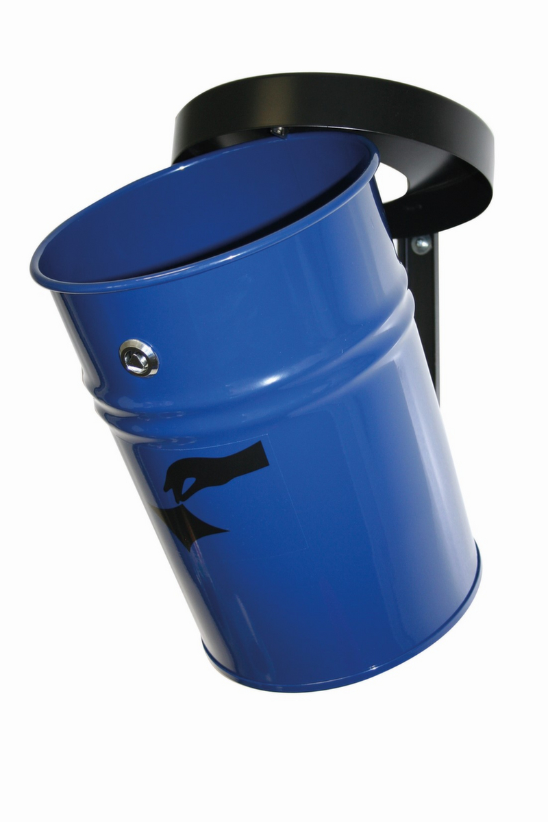 Selbstlöschender Abfallbehälter FIRE EX zur Wandbefestigung, 16 l, blau, Kopfteil schwarz Standard 1 ZOOM