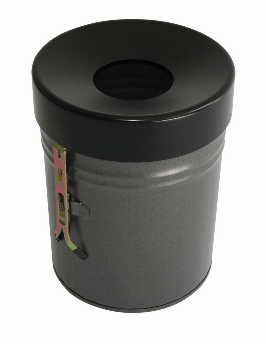 Selbstlöschender Abfallbehälter FIRE EX zur Wandbefestigung, 24 l, graphit, Kopfteil schwarz Standard 1 ZOOM