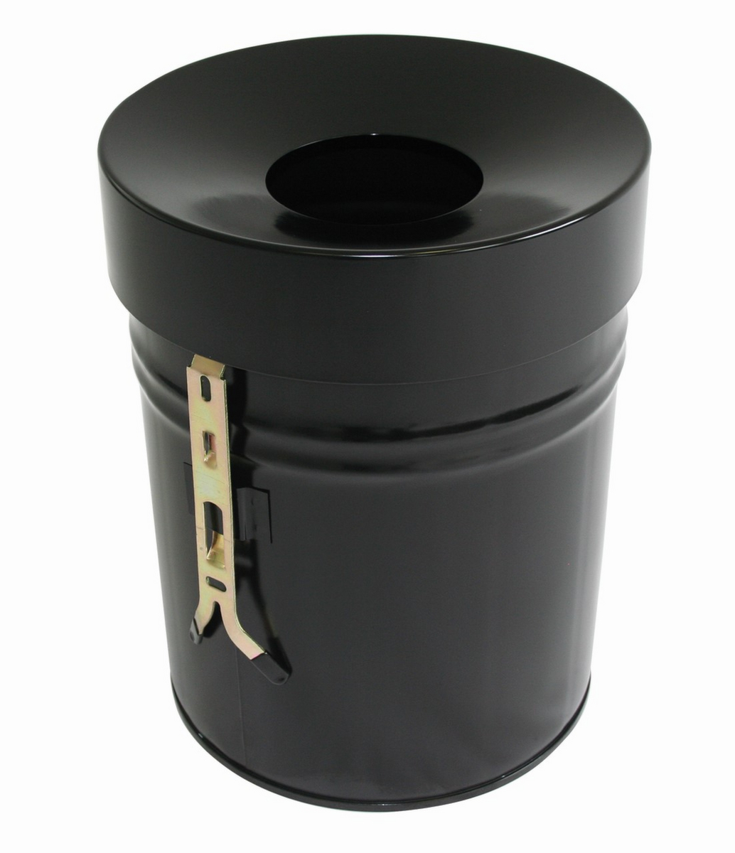 Selbstlöschender Abfallbehälter FIRE EX zur Wandbefestigung, 30 l, schwarz, Kopfteil schwarz Standard 1 ZOOM