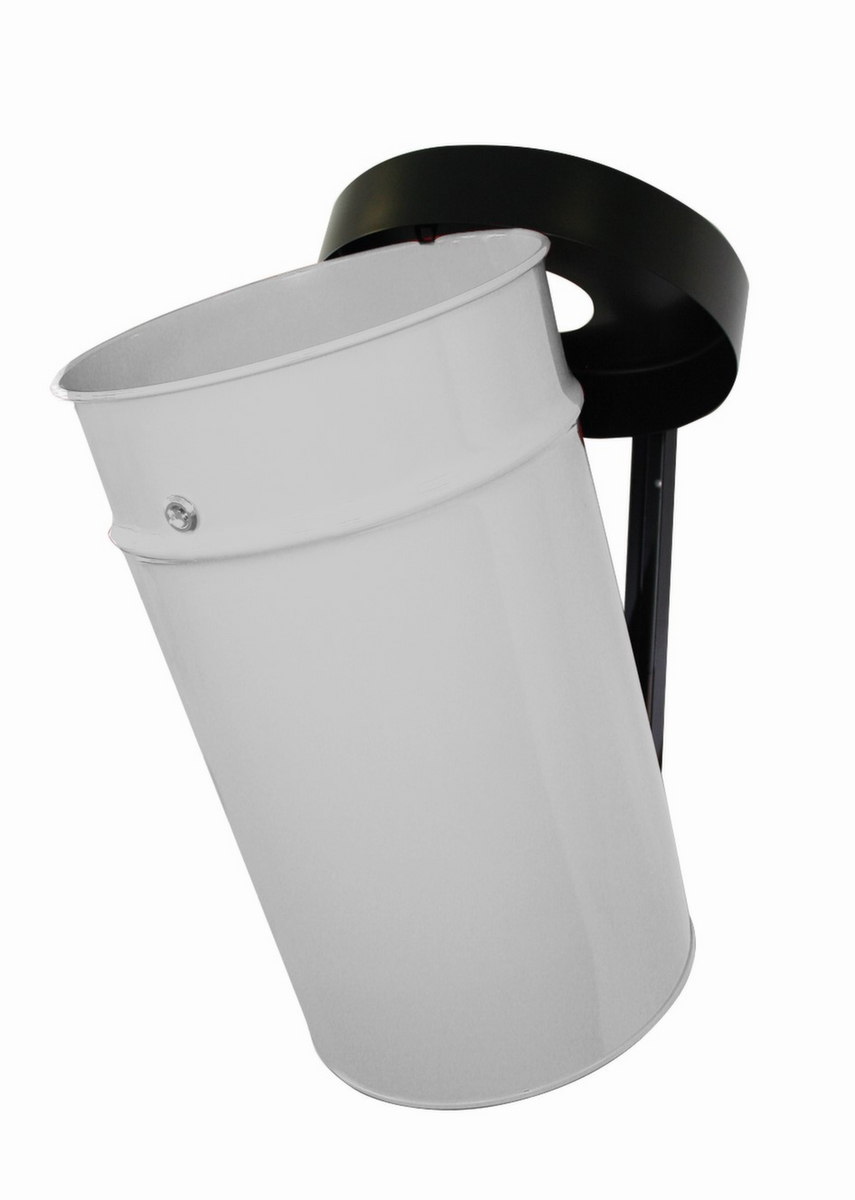 Selbstlöschender Abfallbehälter FIRE EX zur Wandbefestigung, 60 l, lichtgrau, Kopfteil schwarz Standard 1 ZOOM