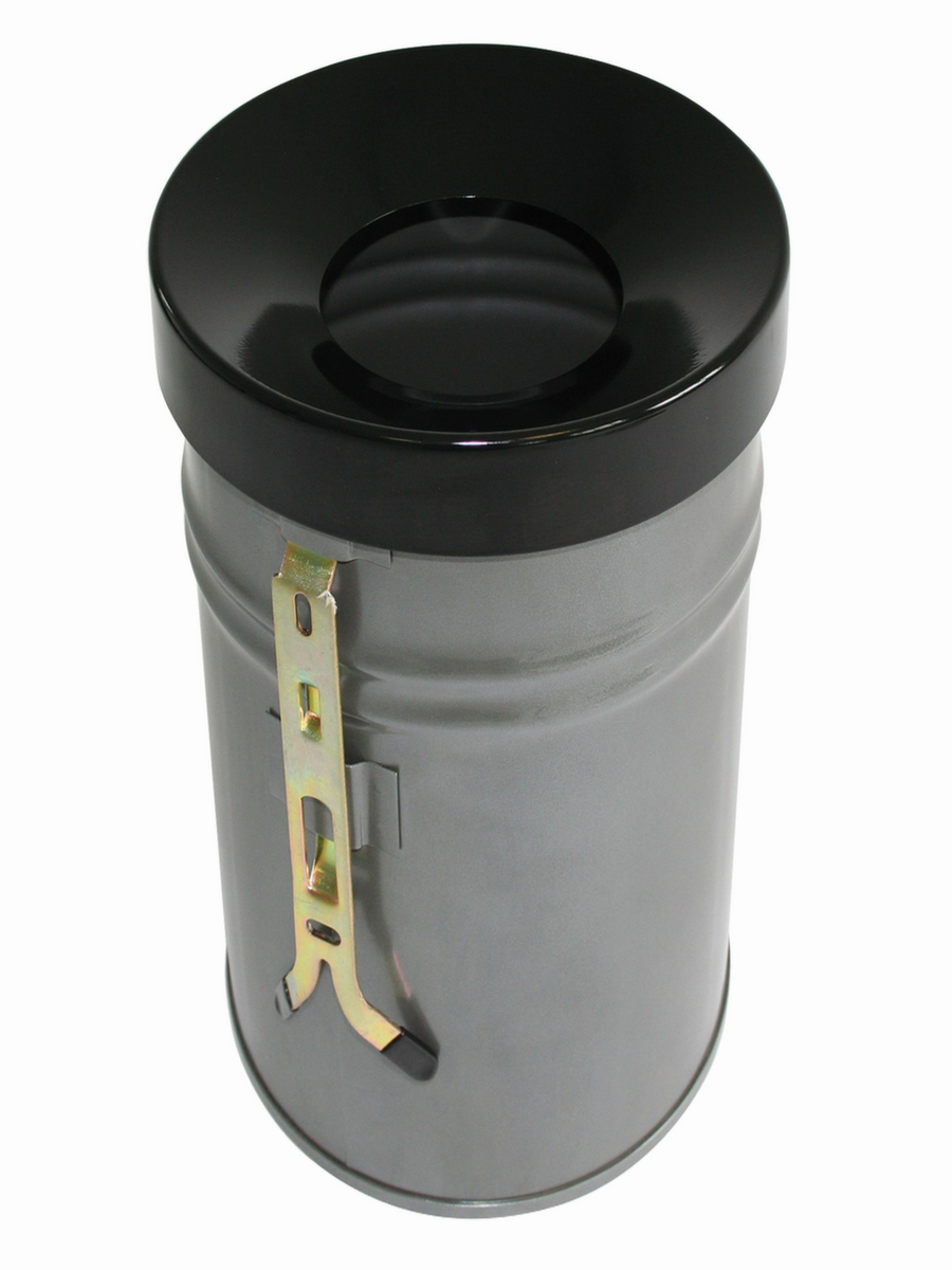 Selbstlöschender Abfallbehälter FIRE EX zur Wandbefestigung, 60 l, lichtgrau, Kopfteil schwarz Standard 1 ZOOM
