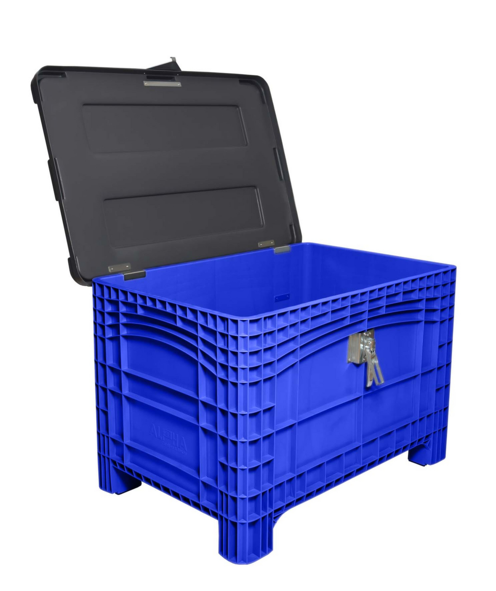 Großbehälter mit abschließbarem Scharnierdeckel, Inhalt 354 l, blau, 4 Lenkrollen Standard 2 ZOOM