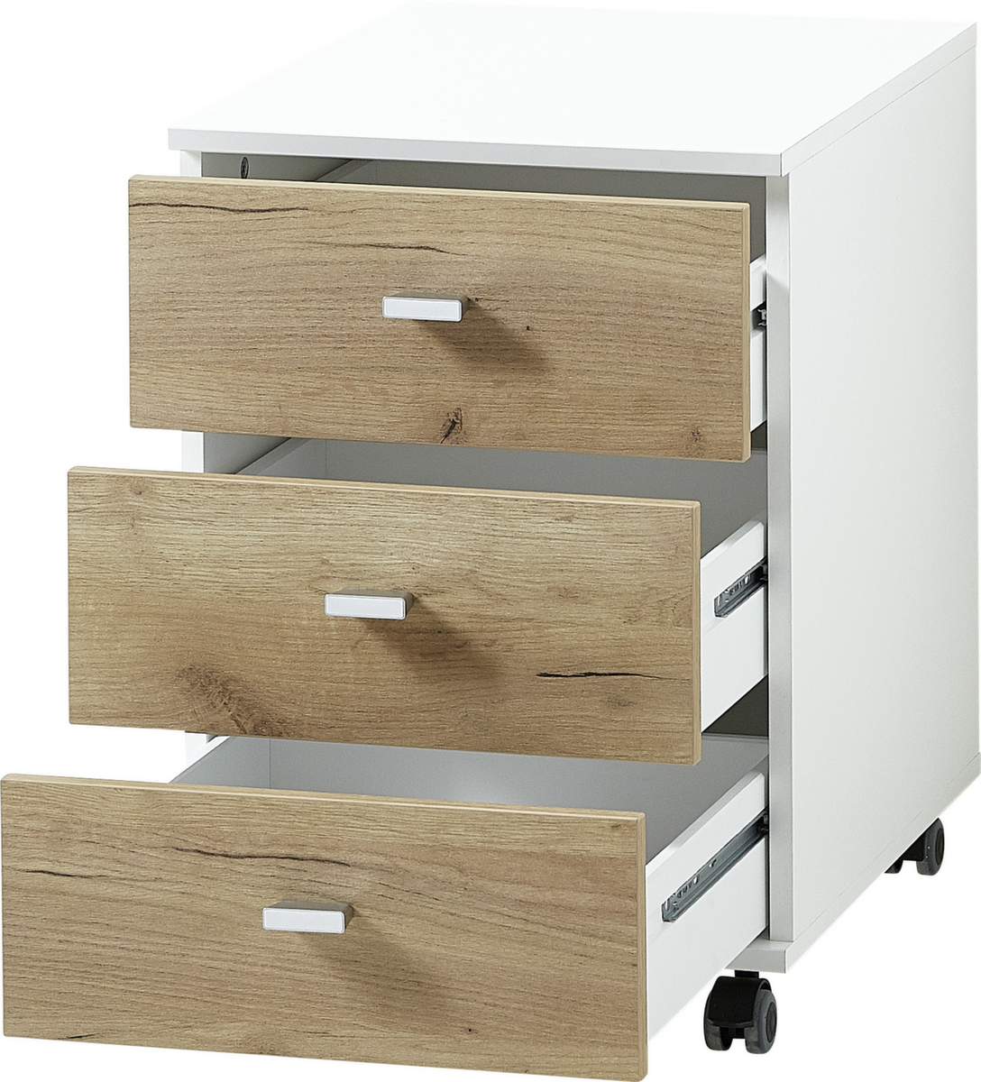 Rollcontainer mit 3 Schubladen, 3 Schublade(n), weiß/Navarra-Eiche Standard 3 ZOOM