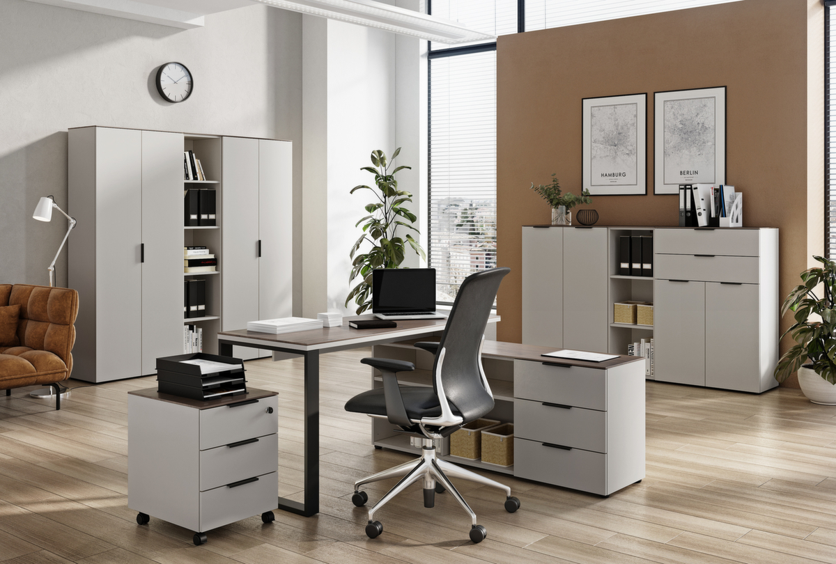 Schreibtisch GW-ANCONA, Kufengestell, Breite 1450 mm, Nussbaum/schwarz Milieu 1 ZOOM