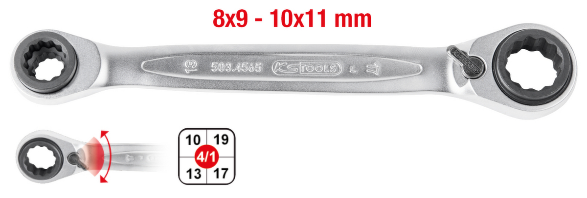 KS Tools 4 in 1 GEARplus® Doppel-Ratschenringschlüssel Standard 2 ZOOM