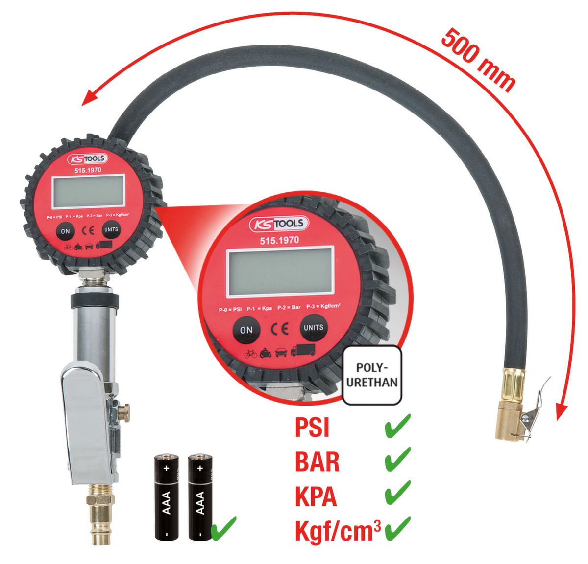 KS Tools Digitaler Druckluft-Reifenfüllmesser Standard 2 ZOOM