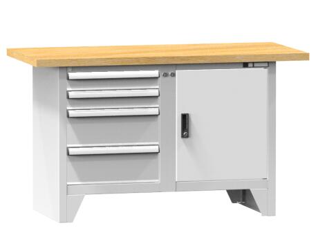 Werkbank Spinell, 5 Schubladen, 1 Schrank, RAL7035 Lichtgrau/RAL7035 Lichtgrau
