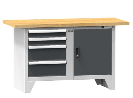 Werkbank Spinell, 5 Schubladen, 1 Schrank, RAL7035 Lichtgrau/RAL7016 Anthrazitgrau