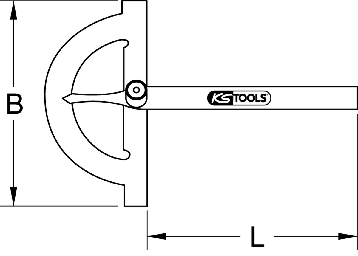 KS Tools Winkelgradmesser mit offenen Bogen Technische Zeichnung 1 ZOOM