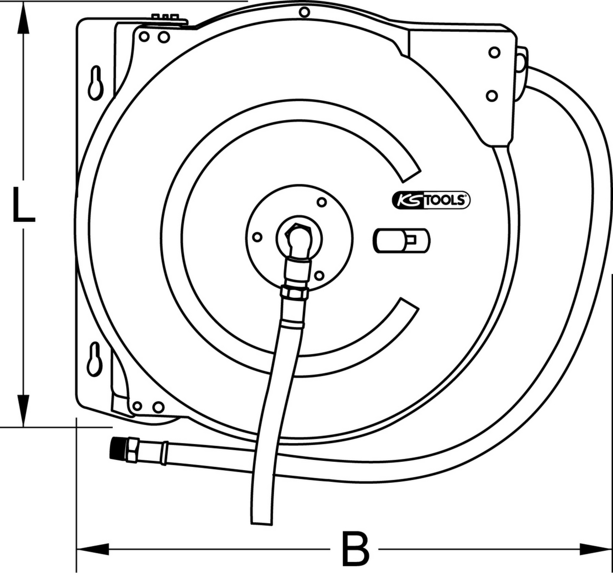 KS Tools Automatischer Druckluftschlauch-Aufroller Technische Zeichnung 1 ZOOM