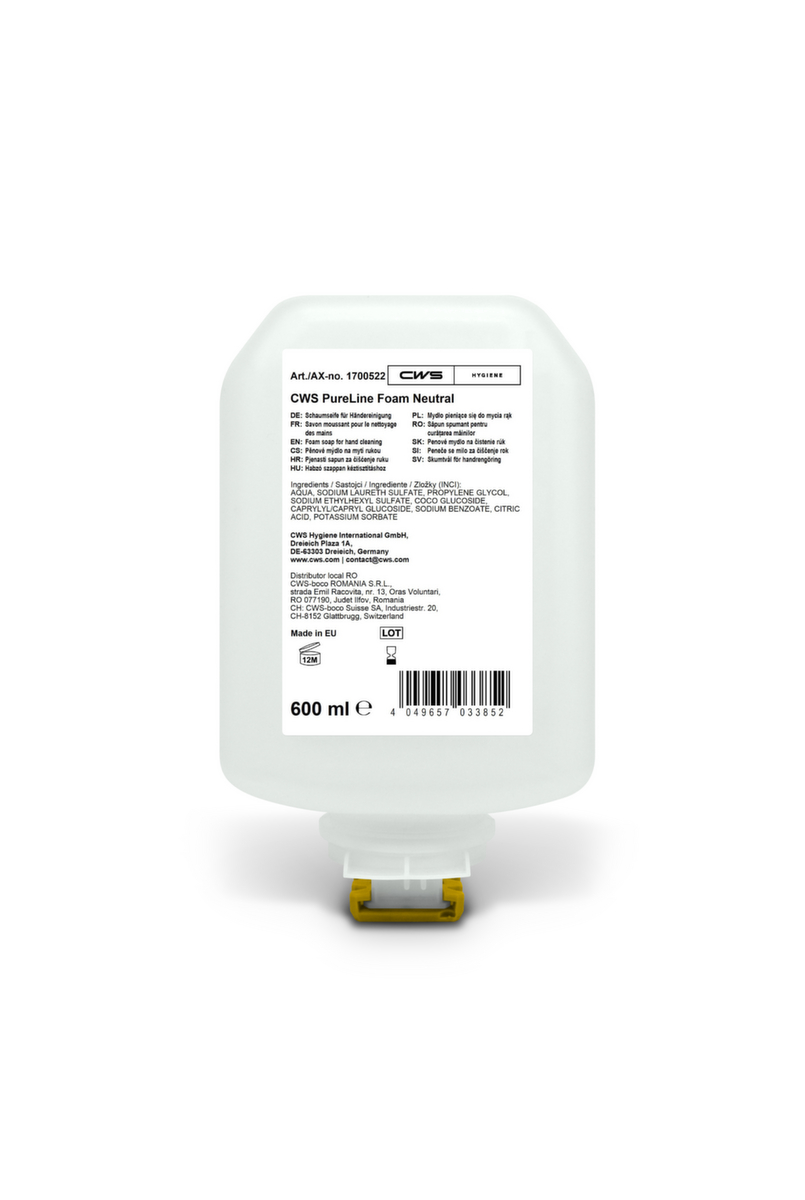 CWS Schaumseife PureLine Foam Neutral, 0,6 l, Feuchtigkeitsspendend und dermatologisch getestet Standard 1 ZOOM