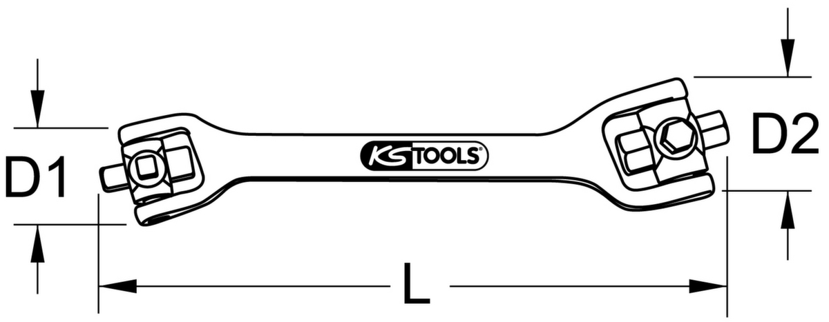 KS Tools 8 in 1 Öldienst-Schlüssel Technische Zeichnung 1 ZOOM