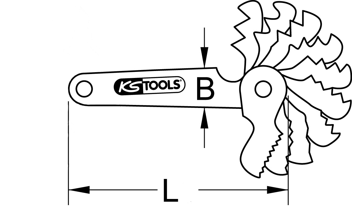 KS Tools Trapez-Gewindestahllehre Technische Zeichnung 1 ZOOM