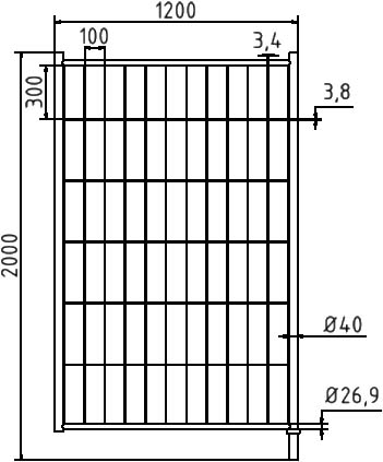 Schake Tür für Mobilzaun, Höhe x Breite 2000 x 1200 mm Technische Zeichnung 1 ZOOM