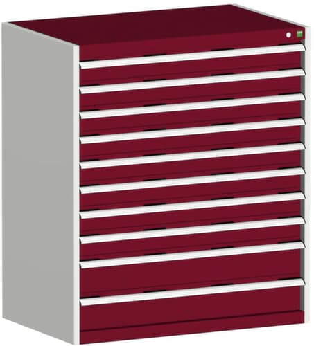 bott Schubladenschrank cubio Grundfläche 1050x650 mm, 10 Schublade(n), RAL7035 Lichtgrau/RAL3004 Purpurrot