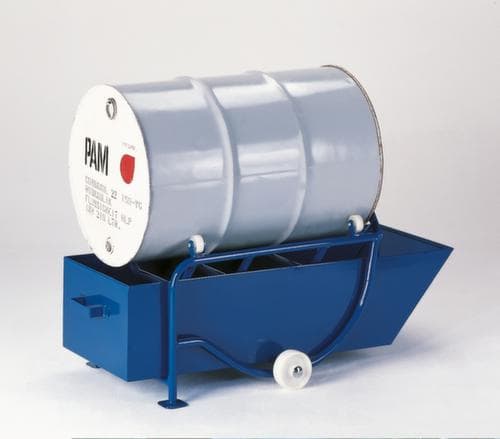Rollcart Fasskippbock mit Ölwanne 208 l und Auflage mit Walzen, für 1 x 200-Liter-Fass