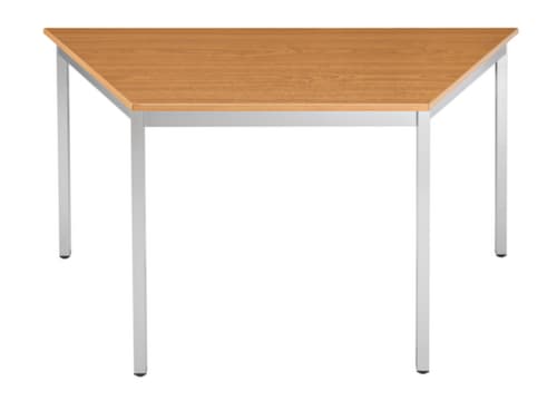 Trapezförmiger Vierkantrohr-Mehrzwecktisch, Breite x Tiefe 1400 x 595 mm, Platte Kirschbaum