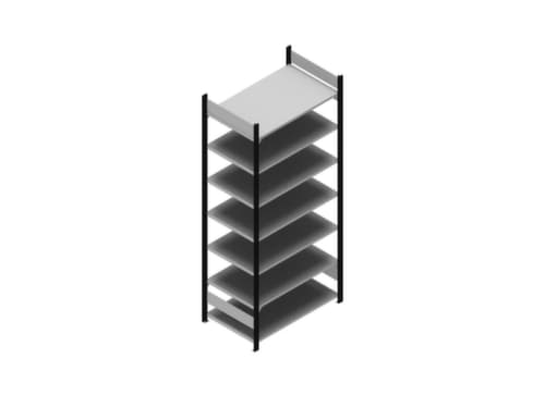 hofe Akten-Steckregal zur beidseitigen Nutzung, 7 Böden, RAL9005 Tiefschwarz/RAL9006 Weißaluminium