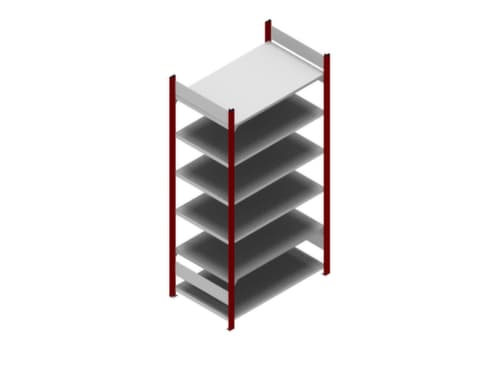 hofe Akten-Steckregal zur beidseitigen Nutzung, 6 Böden, RAL3000 Feuerrot / RAL9006 Weißaluminium