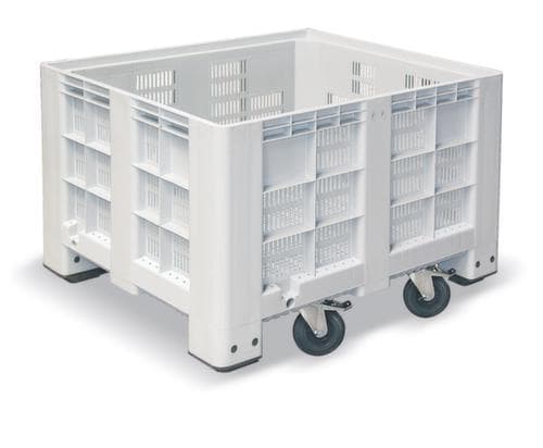 Großbehälter für Kühlhäuser + Wände durchbrochen, Inhalt 610 l, grau, 4 Lenkrollen