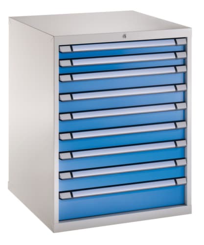 Schubladenschrank, 9 Schublade(n), RAL7035 Lichtgrau/RAL5012 Lichtblau