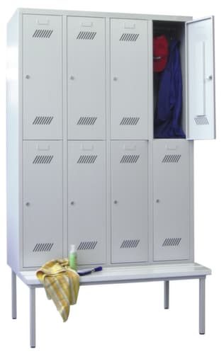 PAVOY Doppelstöckiger Umkleideschrank Basis mit Sitzbank + 4x2 Abteile, Abteilbreite 300 mm