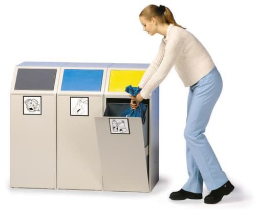 VAR fahrbarer Wertstoffsammler, 69 l, RAL7032 Kieselgrau, Deckel blau