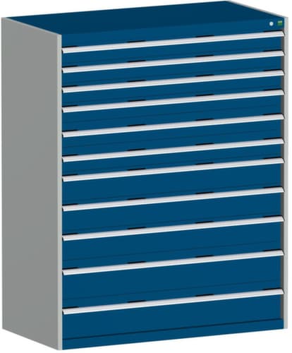 bott Schubladenschrank cubio Grundfläche 1300x650 mm, 11 Schublade(n), RAL7035 Lichtgrau/RAL5010 Enzianblau