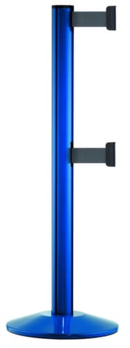 Personenleitsystem CLASSIC DOUBLE mit 2 Gurtbändern und Pfosten, Gurtlänge 2,3 m, Pfosten blau