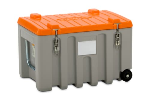 Cemo Mobile Aufbewahrungsbox unterfahrbar, Inhalt 150 l, grau/orange, Klappdeckel