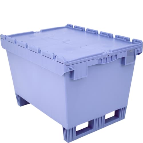 Großvolumen-Mehrwegbehälter mit Doppelboden + Kufen, Inhalt 151 l, Krokodildeckel
