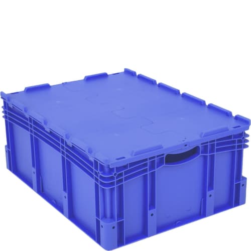Großvolumiger Euronorm-Stapelbehälter, blau, Inhalt 128 l, Scharnierdeckel