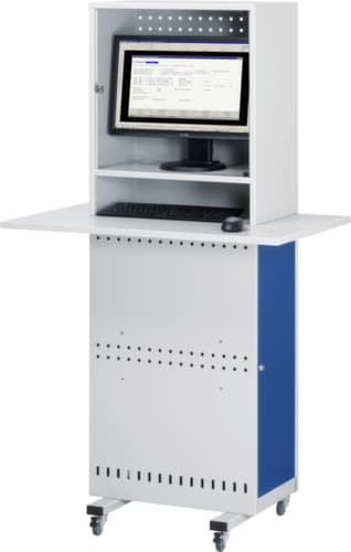 RAU Mobiler PC-Schrank Slim Line, RAL7035 Lichtgrau/RAL5010 Enzianblau
