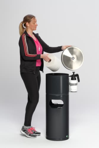Desinfektionsstation mit Papierspender und Flaschenhalter