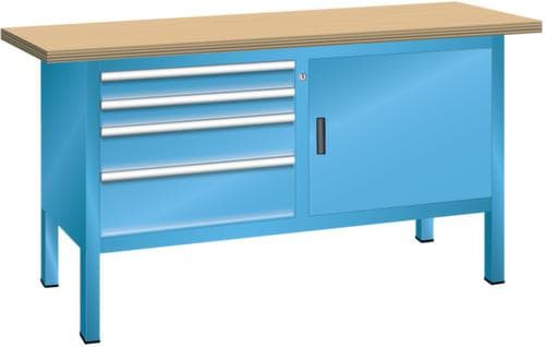 LISTA Werkbank mit Schubladen und Schränken, 4 Schubladen, 1 Schrank, RAL5012 Lichtblau/RAL5012 Lichtblau